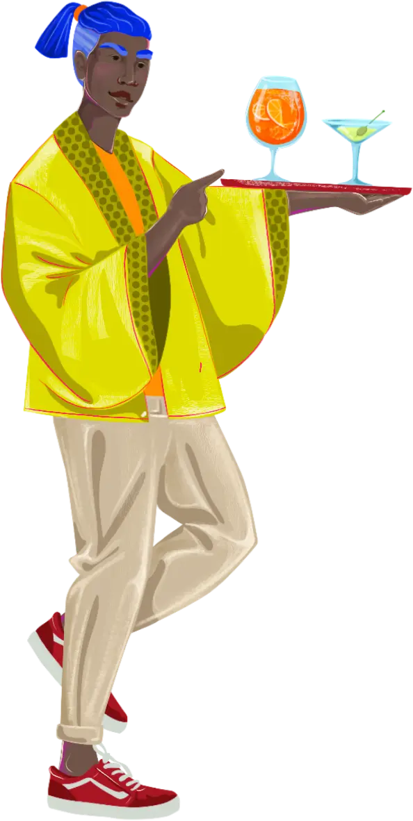 Illustration of a server carrying a tray of drinks