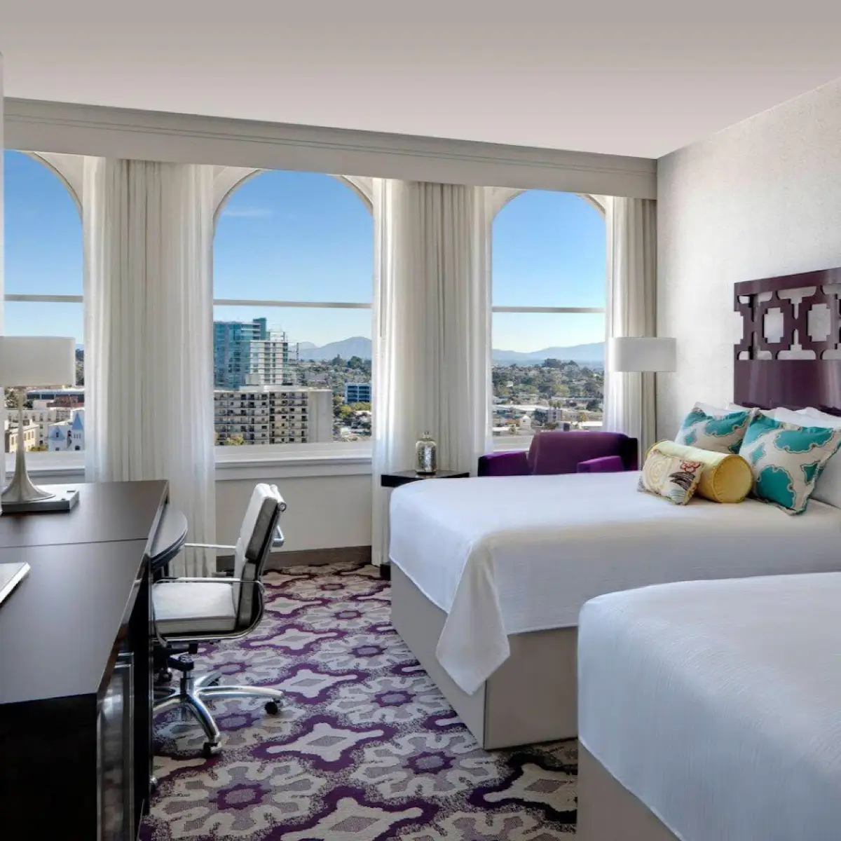 Courtyard by Marriott hotel room with two queen beds. 