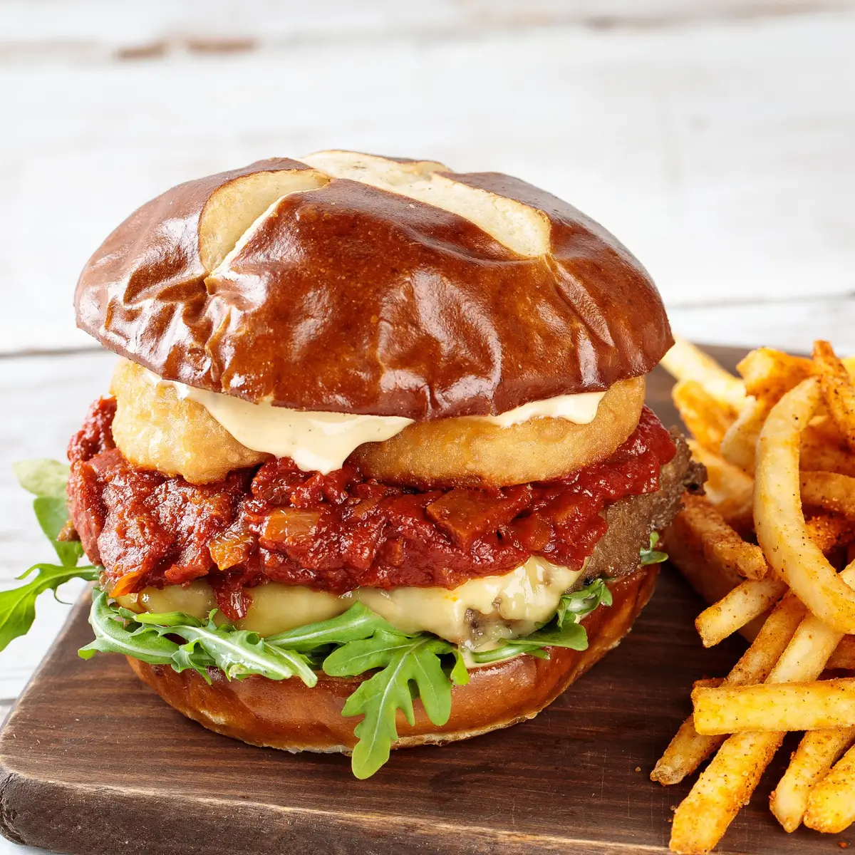 A burger and fries with buttered bun from Native Foods.